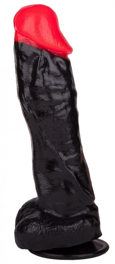 Чёрный фаллоимитатор с красной головкой - 20 см. LOVETOY (А-Полимер) (черный с красным) 