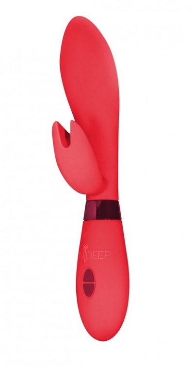 Красный вибратор Leyla с клиторальным отростком - 20,5 см. Indeep 