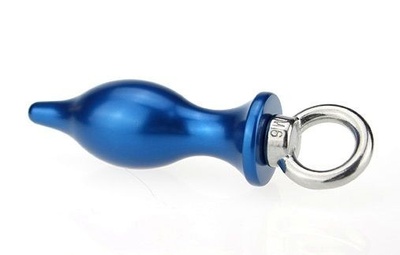 Синяя металлическая пробка с кольцом - 16 см. 4sexdream (синий) 