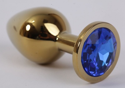 Золотистая анальная пробка с синим кристаллом - 8,2 см. 4sexdream (синий) 