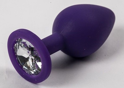 Фиолетовая силиконовая пробка с прозрачным кристаллом - 9,5 см. 4sexdream (прозрачный) 