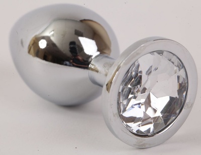 Серебристая анальная пробка с прозрачным стразом - 9,5 см. 4sexdream (прозрачный) 