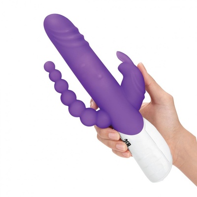 Фиолетовый вибратор-кролик с анальным стимулятором - 26 см. Rabbit Essentials 