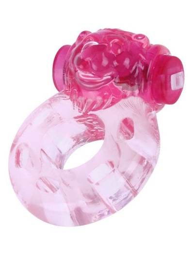 Розовое эрекционное кольцо «Медвежонок» с мини-вибратором Eroticon (розовый) 