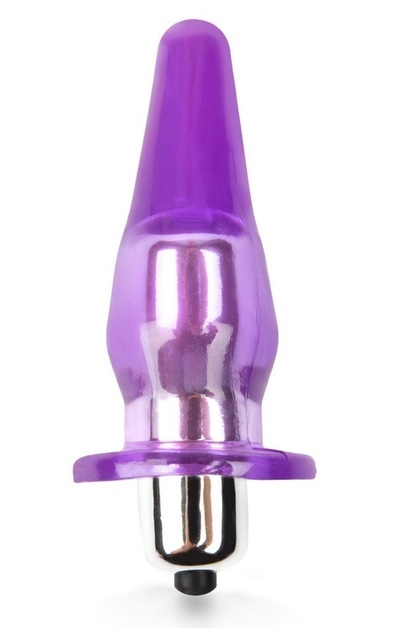 Фиолетовая анальная пробка с вибрацией - 8,5 см. Brazzers (фиолетовый) 