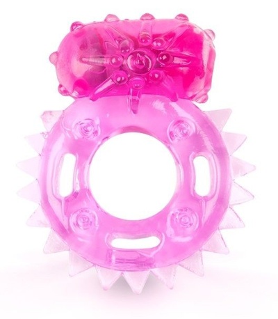 Розовое эрекционное кольцо c шипиками по кругу и вибропулей Brazzers (розовый) 