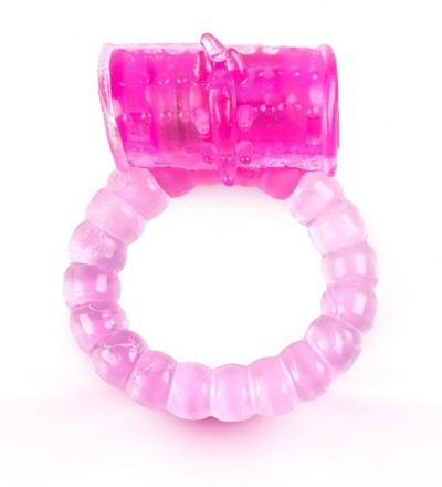 Розовое рельефное эрекционное кольцо с вибропулей Brazzers (розовый) 