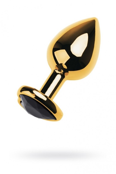 Золотистый анальный плаг с чёрным кристаллом-сердцем - 8,5 см. TOYFA (черный) 