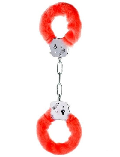 Металлические наручники с красным мехом Eroticon (красный) 