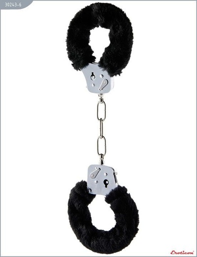 Металлические наручники с чёрным мехом и ключиками Eroticon (черный) 