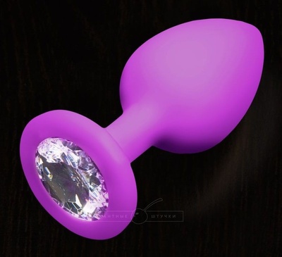 Фиолетовая силиконовая пробка с прозрачным кристаллом - 7,5 см. Пикантные штучки (прозрачный) 