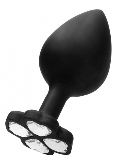Черная анальная пробка с прозрачным кристаллом-клевером Lucky Diamond Butt Plug - 9,6 см. Shots Media BV (черный) 