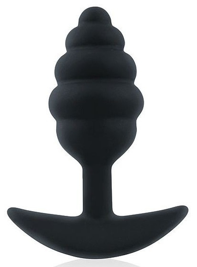 Черная ребристая анальная втулка с ограничителем - 9 см. Bior toys (черный) 