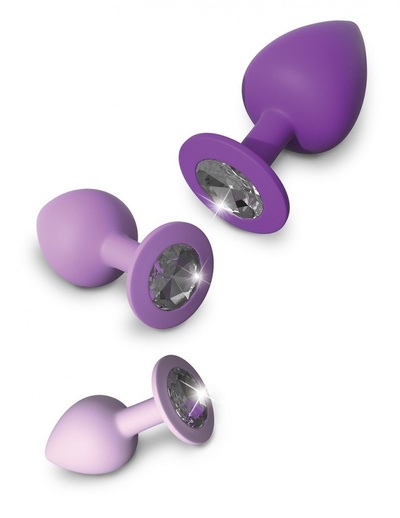 Набор из 3 фиолетовых анальных пробок со стразами Little Gems Trainer Set PipeDream (фиолетовый) 