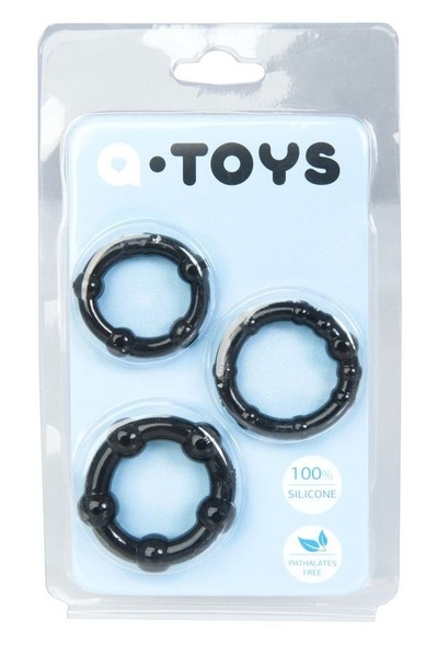 Набор из 3 чёрных эрекционных колец A-toys (черный) 