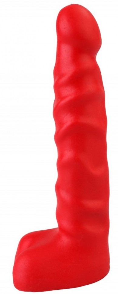 Красный анальный стимулятор с мошонкой - 14 см. Джага Джага 