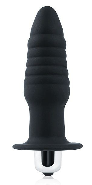 Черная ребристая вибровтулка с ограничителем - 9 см. Bior toys (черный) 