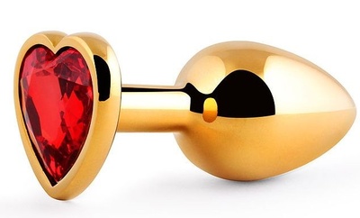 Золотистая анальная пробка с красным стразом-сердечком - 8 см. Anal Jewelry Plug (красный) 
