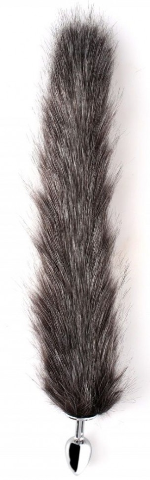 Металлическая анальная втулка с пушистым хвостом Джага Джага (серебристый) 
