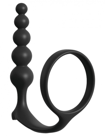 Черная анальная цепочка с эрекционным кольцом Ass-gasm Cockring Anal Beads PipeDream (черный) 