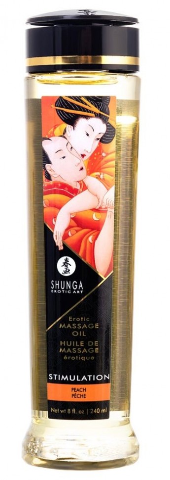 Массажное масло для тела с ароматом персика Stimulation - 240 мл. Shunga 
