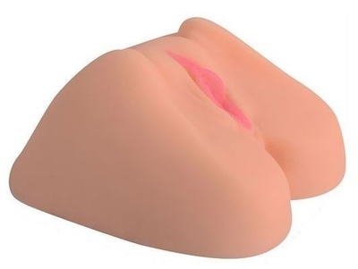 Телесная вагина с розовыми губками и двумя отверстиями SHEQU (телесный) 