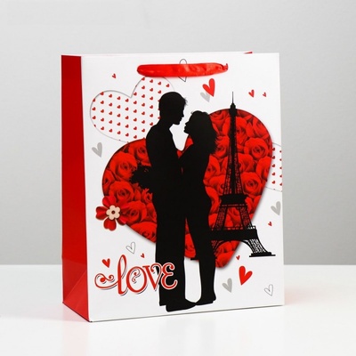 Подарочный пакет "Романтичная пара Love" - 32 х 26 см. Сима-Ленд (красный с белым) 