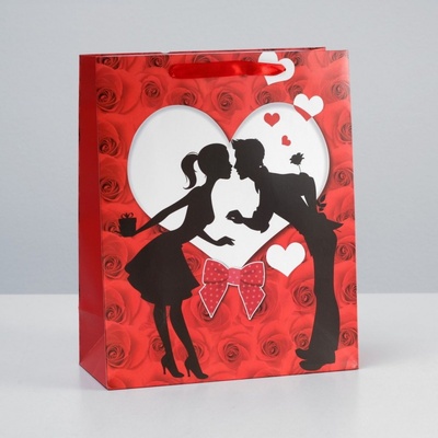 Подарочный пакет "Романтичная парочка" - 32 х 26 см. Сима-Ленд (красный с черным) 