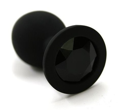 Чёрная силиконовая анальная пробка с чёрным кристаллом - 7 см. Kanikule (черный) 