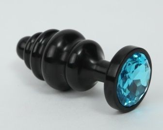 Черная фигурная анальная пробка с голубым кристаллом - 8,2 см. 4sexdream (голубой) 
