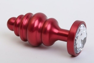 Красная металлическая фигурная пробка с прозрачным стразом - 7,3 см. 4sexdream (прозрачный) 