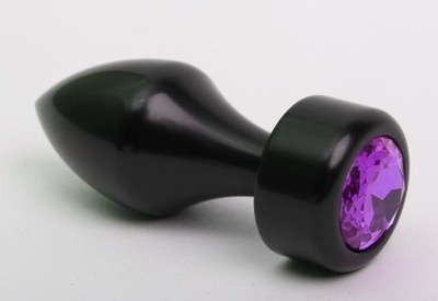 Чёрная анальная пробка с широким основанием и фиолетовым кристаллом - 7,8 см. 4sexdream (фиолетовый) 