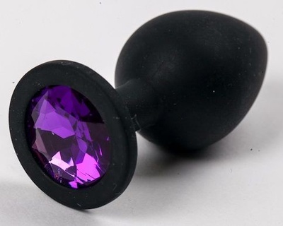 Черная силиконовая анальная пробка с фиолетовым кристаллом - 9,5 см. 4sexdream (фиолетовый) 