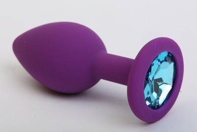 Фиолетовая силиконовая пробка с голубым стразом - 8,2 см. 4sexdream (нежно-голубой) 