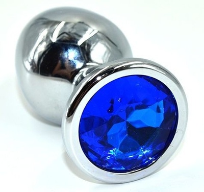 Серебристая анальная пробка из нержавеющей стали с синим кристаллом - 8,5 см. Kanikule (синий) 