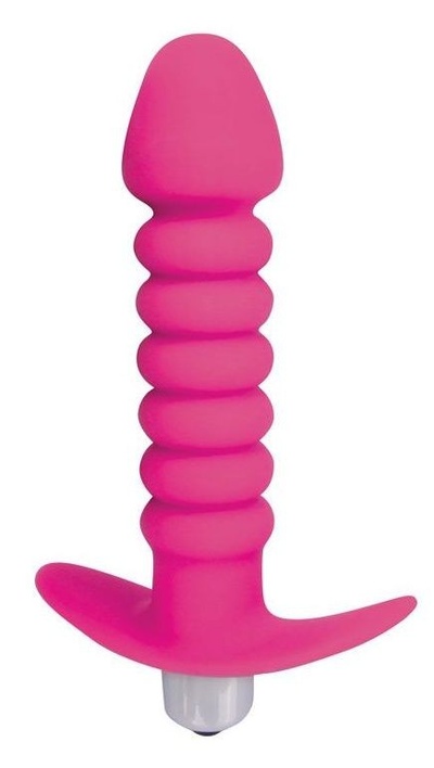 Розовая анальная вибровтулка-елочка с ограничителем - 11,5 см. Bior toys (розовый) 