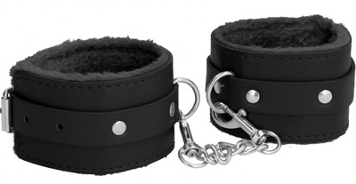 Черные поножи Plush Leather Ankle Cuffs Shots Media BV (черный) 