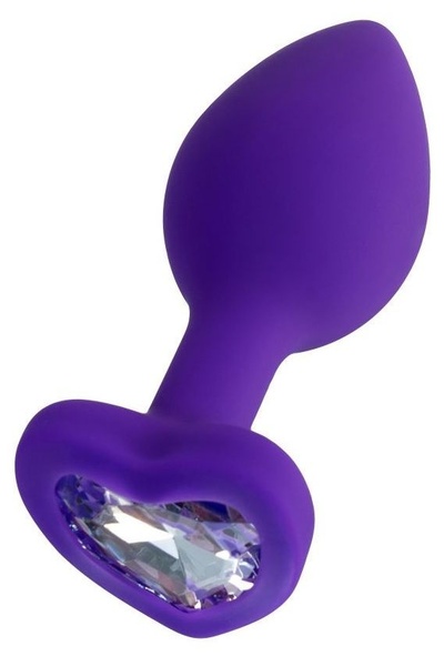 Фиолетовая анальная втулка Diamond Heart с прозрачным кристаллом - 7 см. TOYFA (прозрачный) 