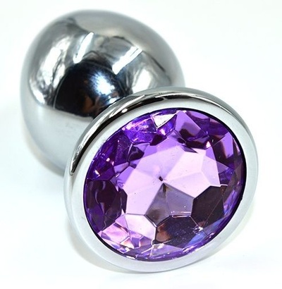 Серебристая анальная пробка из нержавеющей стали с фиолетовым кристаллом - 10 см. Kanikule (фиолетовый) 