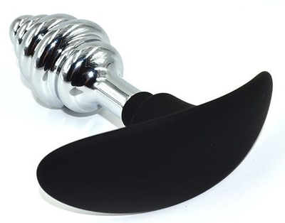 Серебристая пробка-елочка для ношения с силиконовым ограничителем - 10,3 см. Kanikule (серебристый с черным) 
