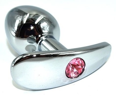 Серебристая анальная пробка для ношения из нержавеющей стали с розовым кристаллом - 8 см. Kanikule (розовый) 