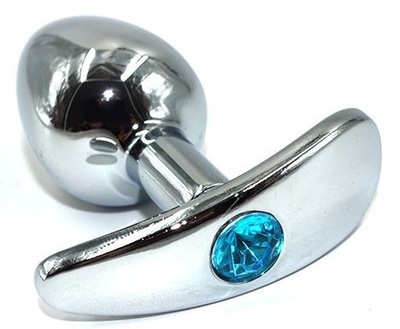 Серебристая анальная пробка для ношения из нержавеющей стали с голубым кристаллом - 8 см. Kanikule (голубой) 