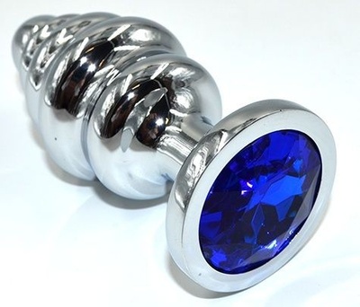 Серебристая анальная пробка из нержавеющей стали с синим кристаллом - 8,8 см. Kanikule (синий) 