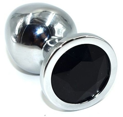 Серебристая анальная пробка из нержавеющей стали с черным кристаллом - 8,5 см. Kanikule (черный) 