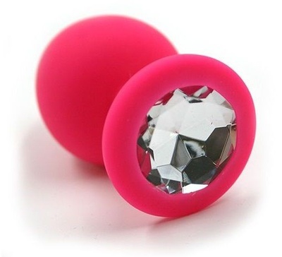 Розовая силиконовая анальная пробка с прозрачным кристаллом - 7 см. Kanikule (прозрачный) 