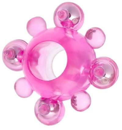 Розовое эрекционное кольцо c бусинками Toyfa Basic (розовый) 