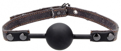 Черный кляп-шарик With Roughend Denim Straps с черными джинсовыми ремешками Shots Media BV 