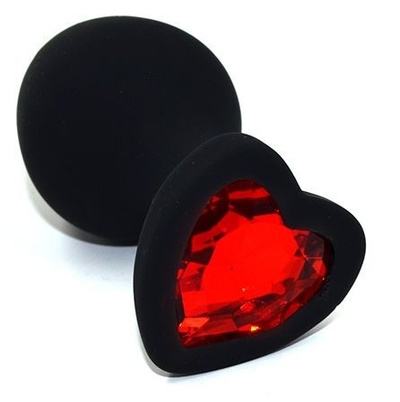 Черная анальная силиконовая пробка с красным кристаллом в форме сердца - 8,8 см. Kanikule (красный) 