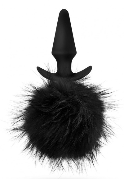 Силиконовая анальная пробка с чёрным заячьим хвостом Bunny Tail Pom Plug - 12,7 см. Blush Novelties (черный) 
