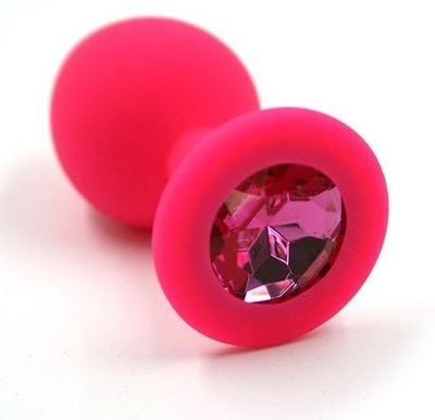 Розовая силиконовая анальная пробка с тёмно-розовым кристаллом - 7 см. Kanikule (розовый) 
